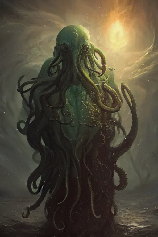 Image similar to cthulhu, eldritch, cosmic, nightmare, ocean, storm, digital art, magic the gathering, mtg, by greg rutkowski, trending on artstation