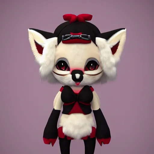 Image similar to cute fumo plush fox girl, floppy ears, gothic maiden, alert, furry anime, vray, smile, pugilist