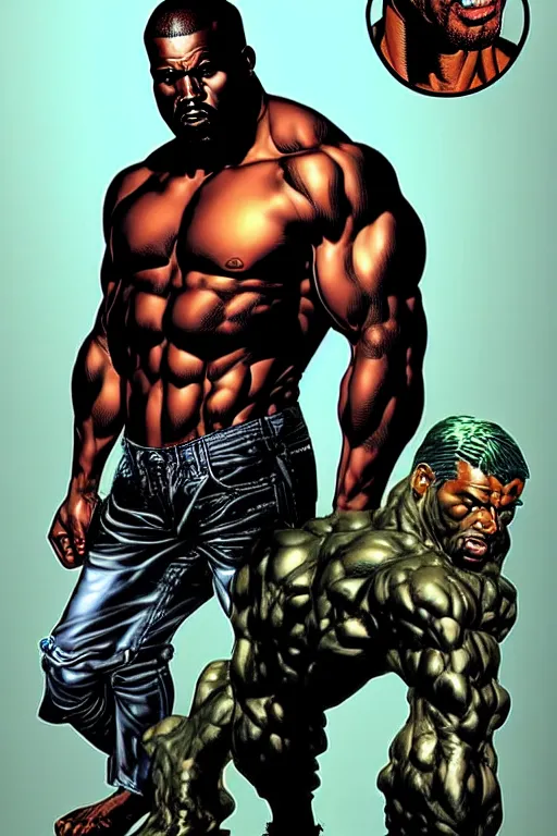 Image similar to character art by mike deodato, kanye, absolute chad