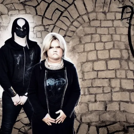 Image similar to Erna solberg in a black metal band