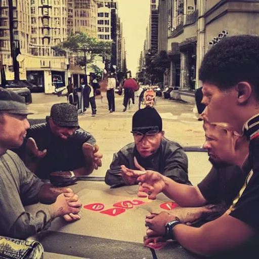 Prompt: with my homies playing street gambling, extremely human detailed, photo hyper realistic, the best photograph of august, pinterest render, vogue render