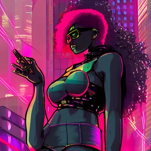 Image similar to a anime black girl,cyberpunk,retrowave art,trending on art station