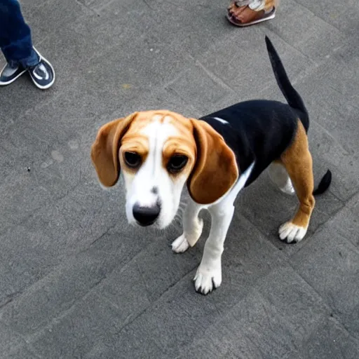Prompt: photo of gigantic beagle walking over a city, each step make the earth shaking, similar size as godzilla