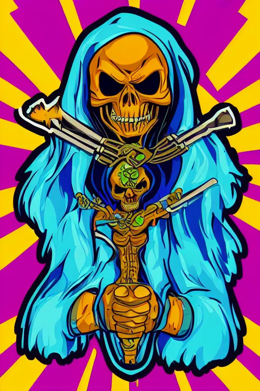 Image similar to A portrait of a skeletor that is a gangster, sticker, colorful, illustration, highly detailed, smooth and clean vector curves, no jagged lines, vector art, smooth