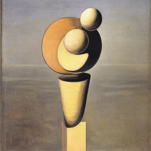 Prompt: a painting by giorgio de chirico of an abstract sculpture by the caretaker