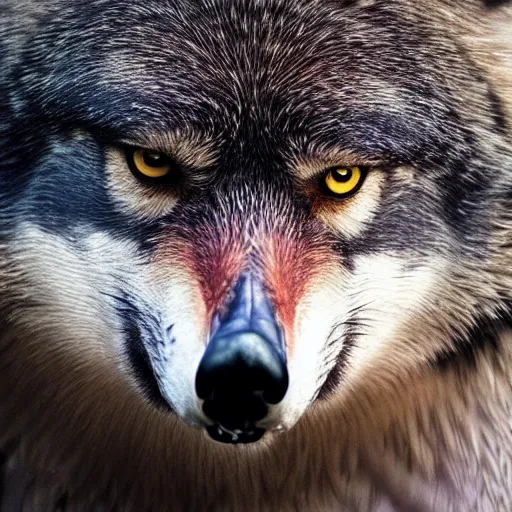 Prompt: a wolf eagle!!! hybrid! bold natural colors, masterpiece, trending on artstation, photograph, national geographic, wildlife photographer of the year