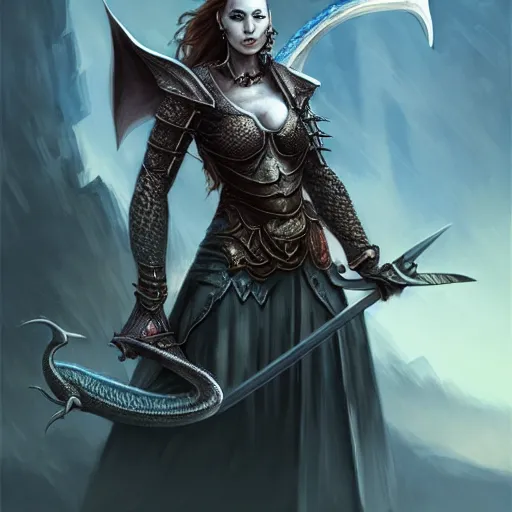 Image similar to a woman holding a sword with a dragon on it, concept art by Ami Thompson, contest winner, fantasy art, official art, concept art, high detail, experimental, high quality, 4k