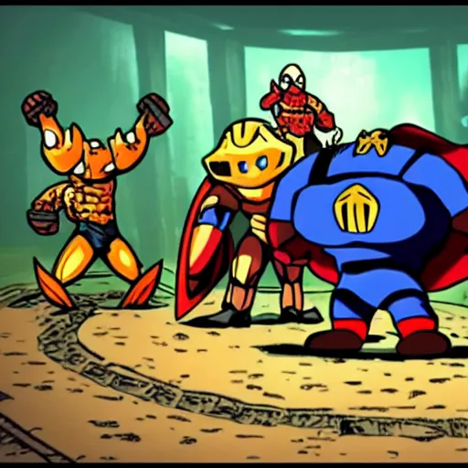 Prompt: “A still of Shovel Knight in the film Avengers, high definition”