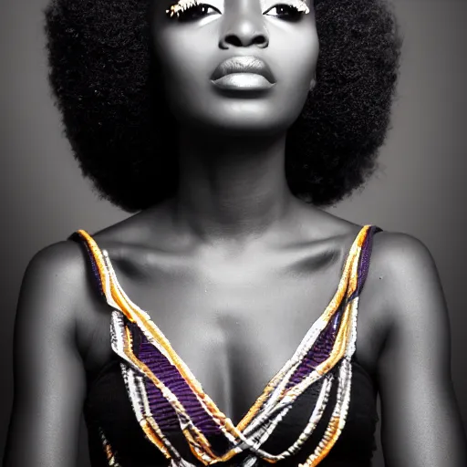 Image similar to Photo of a African woman ,bold, self confidence, cinematic, light makeup focus