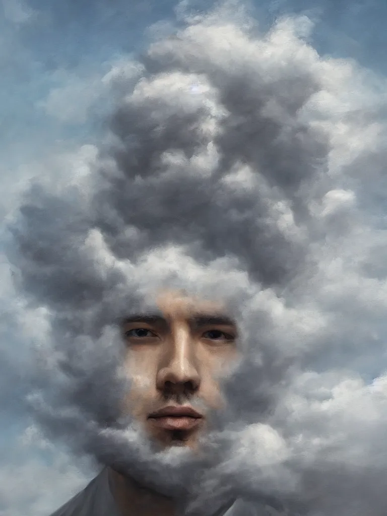 Prompt: portrait of a cloud man, detailed painting, hd, hq, high resolution, high detail, 4 k, 8 k