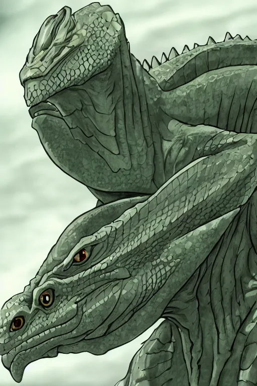 Image similar to lizardman, gray scales, anime, hd,