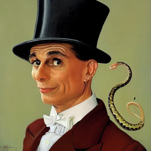 Image similar to portrait of a snake in a top hat, painting by Norman Rockwell, detailed, 4k