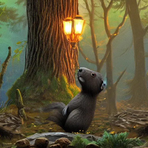 Image similar to a very angry beaver, magical woodland setting, fancy lighting