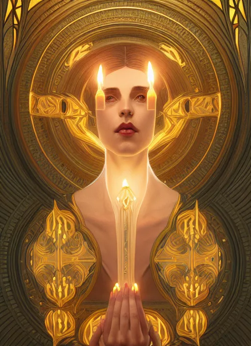 Image similar to symmetry seamless pattern of poly styrene, fantasy, renaissance wear, glowing candles intricate, elegant, highly detailed, digital painting, artstation, concept art, smooth, sharp focus, illustration, art by artgerm and greg rutkowski and alphonse mucha