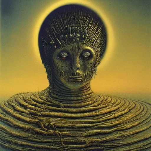 Image similar to the queen of the sun by zdzislaw beksinski and h. r. giger, oil on canvas