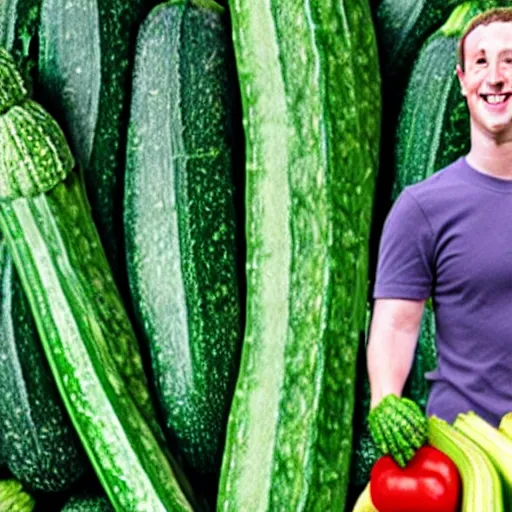 Prompt: mark zuckerberg as a zucchini, vegetable market stand in the background, digital painting by arcimboldo