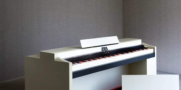 Prompt: dezeen showroom, minimalissimo, archdaily,, teenage engineering moad, mother of all decks, product design concept, product shot of moog melotron piano designed by patricia urquiola, dieter rams, 8 k, highly detailed photo