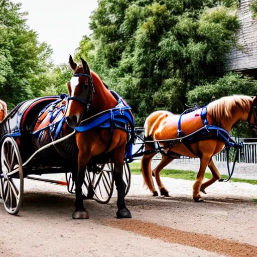 Prompt: Carriage Being Pulled by Humans and Driven by Horses