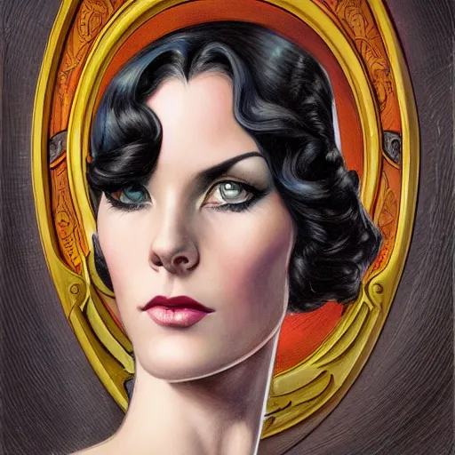 Prompt: a streamline moderne, art nouveau, multi - ethnic and multi - racial portrait in the style of charlie bowater, and in the style of donato giancola, and in the style of charles dulac. large, clear, expressive, intelligent eyes. symmetry, centered, ultrasharp focus, dramatic lighting, photorealistic digital painting, elegant, intricately detailed background.