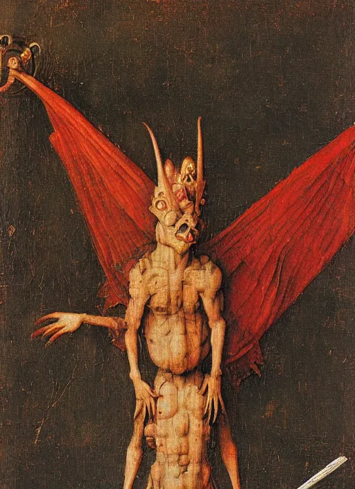 Image similar to red devil Gargoyle, Medieval painting by Jan van Eyck, Hieronymus Bosch, Florence