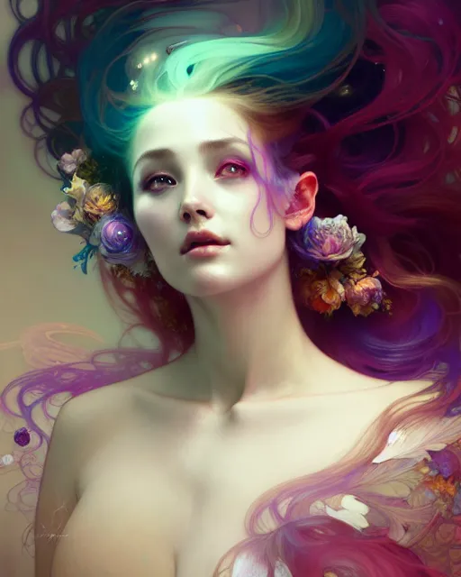 Image similar to ultrarealistic Portrait of ethereal deity wearing beautiful gown, calm, 4k digital masterpiece by Anna Dittman and Alberto Seveso Ruan Jia, rossdraws and alphonse mucha and loish and WLOP, fantasycore, Hyperdetailed, realistic digital painting, atmospheric, soft lighting, featured on Artstation