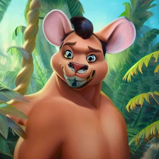 Prompt: a portrait of a hero in a disney jungle movie, oil painting, pale colors, high detail, 8 k, wide angle, trending on artstation,