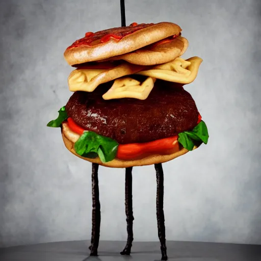 Image similar to a humanoid bipedal upright zombie that strongly resembles a hamburger, professional food photography