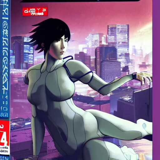 Prompt: video game box art of a game called ghost in the shell, highly detailed cover art.