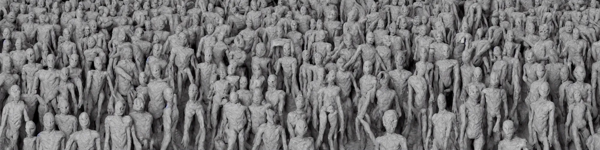 Image similar to hundreds of humans. A sea of humans. interconnected flesh. Melting clay golem humans. Dungeons&Dragons: Lemure. Lemure creature. Demonic scene. Many humans intertwined and woven together. Bodies and forms amesh. Extremely unsettling artwork. Clay sculpture by Alberto Giacometti.