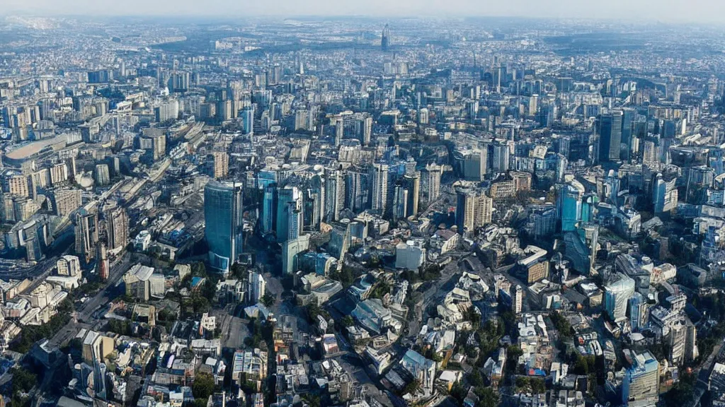 Image similar to Elysium movie photo of Kyiv city as a rich space colony with planet Earth seen behind it, futuristic, realistic, modern, shot from space