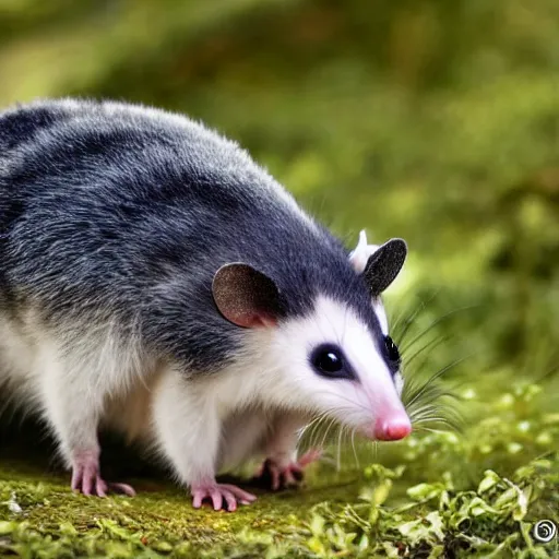 Image similar to candid photo of a cute opossum wearing a lil top hat