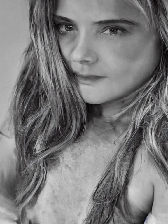 Image similar to hyperdetailed close shot of chloe grace moretz, fashion, venus, with ripped crop t - shirt, fine - face, pretty face