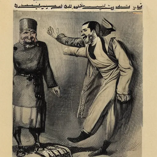 Image similar to a Propaganda image of a Tunisian man screaming at the Ottoman Sultan,