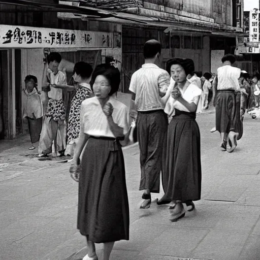 Prompt: street life of 1 9 5 0 s hongkong, by fan ho,