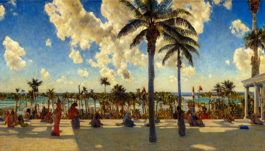 Image similar to a ultradetailed beautiful painting of the thunderstorm sky of the amazonas palace balustrade designed by jules bastien - lepage, tarsila do amaral, frank weston and gustave baumann, beach, trending on artstation, mediterranean, palm trees, sharp focus, colorful refracted sparkles and lines, soft light, 8 k 4 k