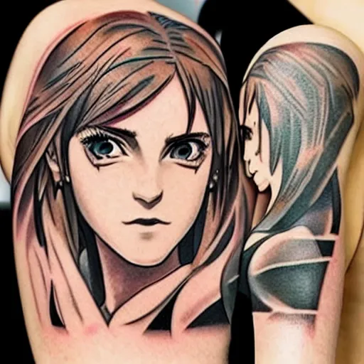 Image similar to tattoo of anime emma watson on arm back