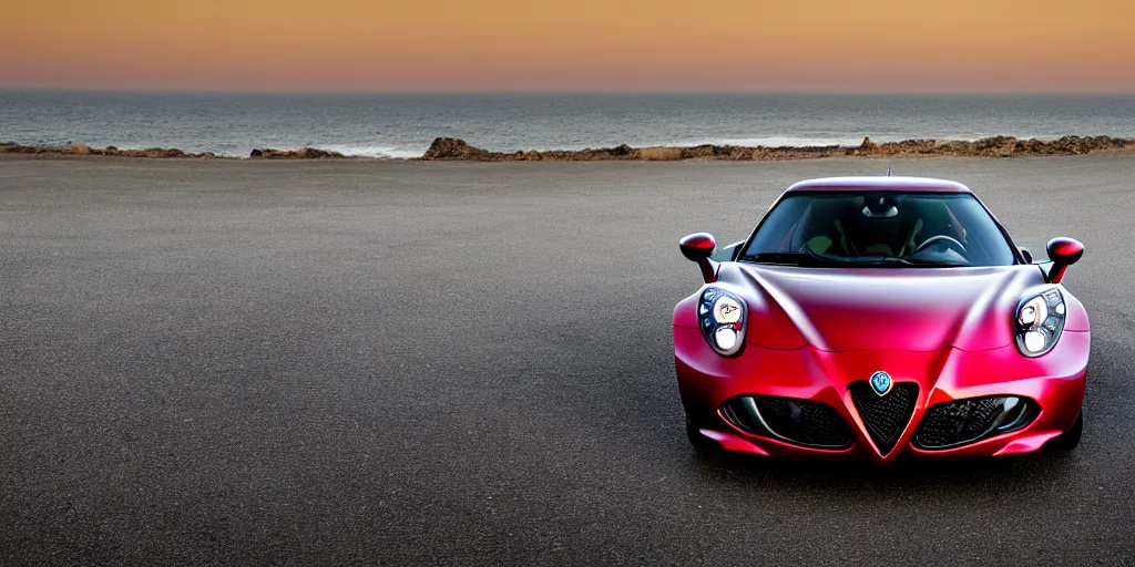 Image similar to photograph, 2015 Alfa Romeo 4C, cinematic, PCH, california coast, 8k, depth of field, bokeh.