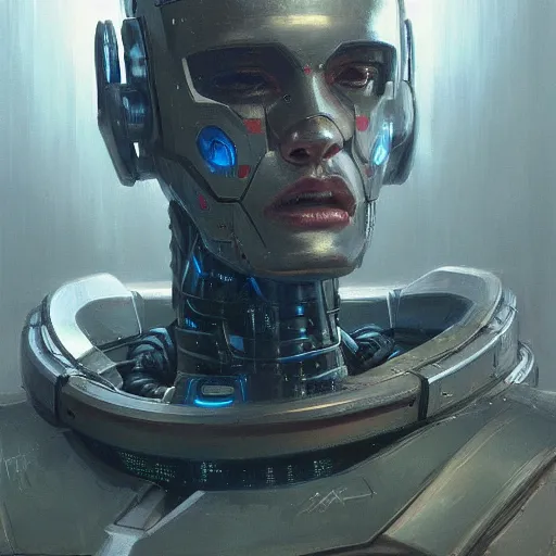 Image similar to robot as a realistic scifi cyberpunk knight, closeup portrait art by donato giancola and greg rutkowski, vintage retro scifi, realistic face, digital art, trending on artstation, symmetry!!!