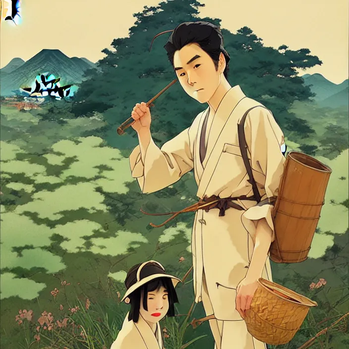 Image similar to japanese countryside, in the style of studio ghibli, j. c. leyendecker, greg rutkowski, artem