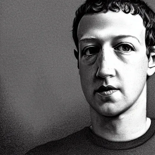 Prompt: portrait of a mark zuckerberg staring into the void, high detail, dramatic pose, illustration by gustav dore