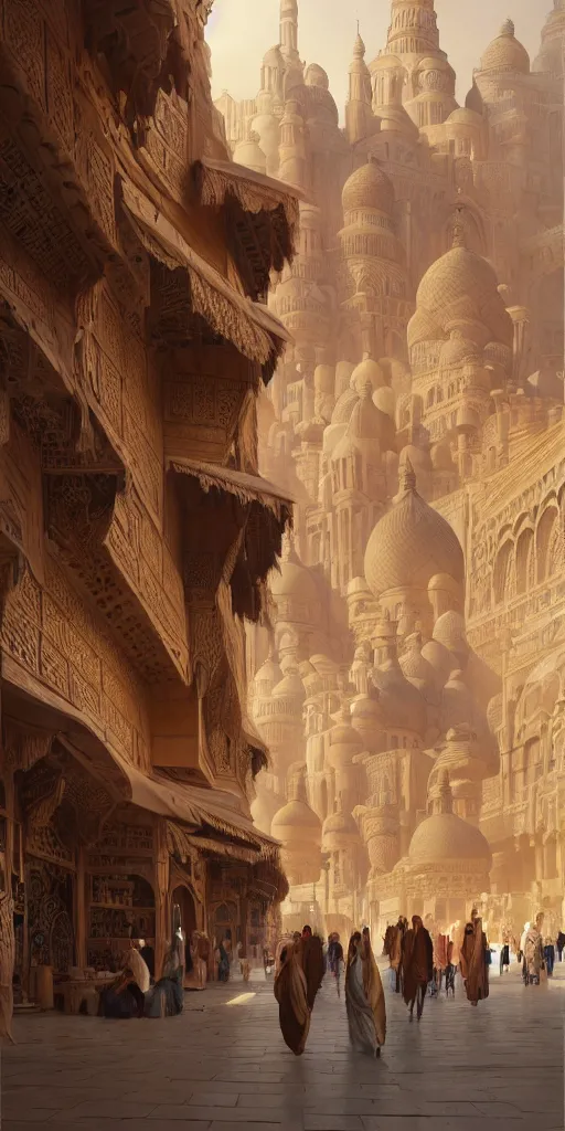 Image similar to arabian market, ancient, sand, intricate, highly detailed, digital painting, artstation, concept art, smooth, sharp focus, illustration, Unreal Engine 5, 8K, art by artgerm and greg rutkowski and alphonse mucha