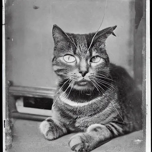 Prompt: standard issued cat in an emergency package in world war I. world war I photography. high resolution. grainy photo. W-1024