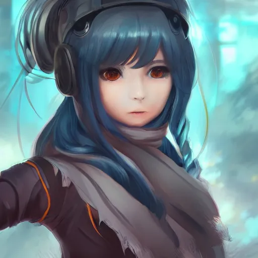 Prompt: portrait of cute anime girl, battle ready, long scarf, intense eyes, robotic limbs, sharp focus, futuristic apocalyptic setting, character illustration, extremely finely detailed, trending on pivix fanbox, art by ren wei pan, ross tran.