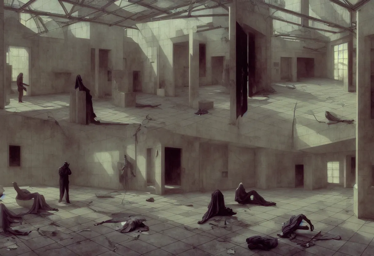 Image similar to sad and heartbreaking painting of an empty location, cinematic scenery, art by ( ( ( gregory crewdson ) ) ) and wayne barlowe and francis bacon and artgerm and wlop and william - adolphe bouguereau