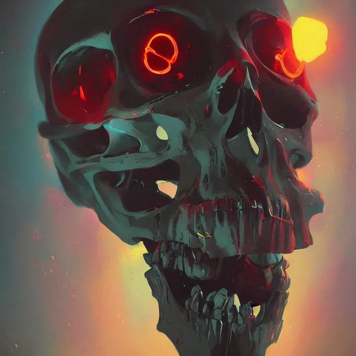 Image similar to a colorful comic noir illustration painting of a cyberpunk skull by sergey kolesov and greg rutkowski and pascal blanche. in style of digital art, symmetry, sci fi, hyper detailed. octane render. trending on artstation