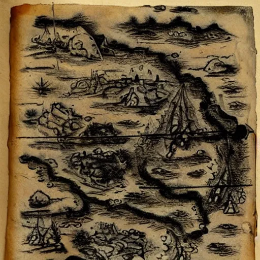 Image similar to an old treasure map covered in blood and black ink.