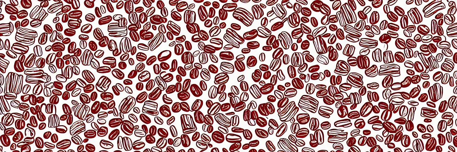 Image similar to seamless pattern, coffee, art, music, vector, line art, red and white,