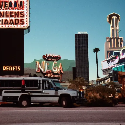 Image similar to a cinematic fill still from a 2015 horror movie aliens inhabit the city of Las Vegas, Las Vegas strip, directed by Wes Craven, shallow depth of focus