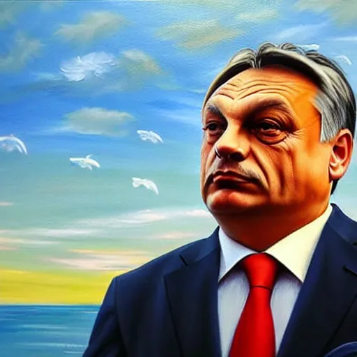 Image similar to viktor orban on vacation, oil painting