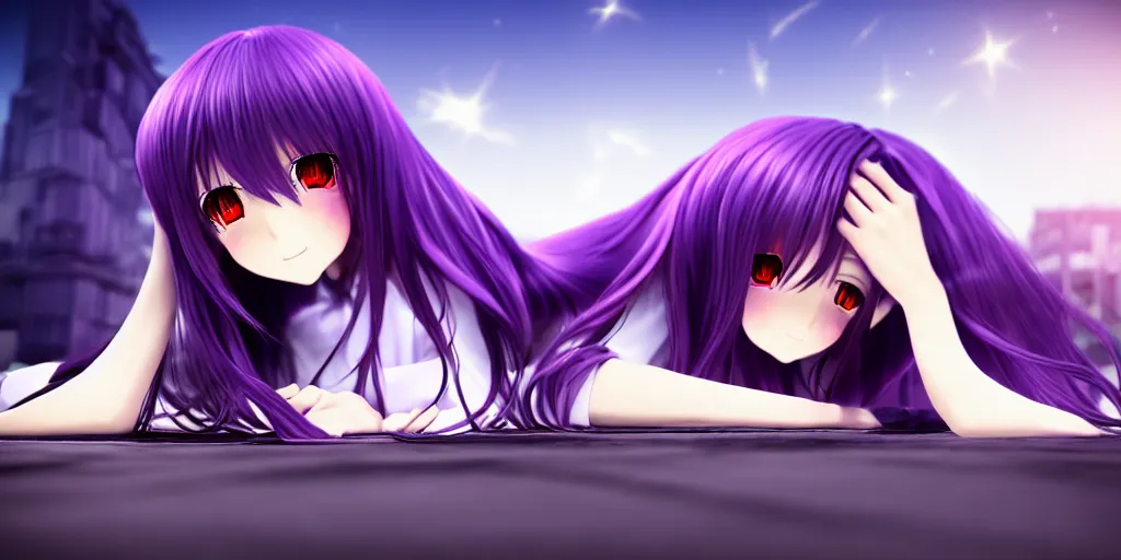 3d Rendering Anime Teenager Girl Purple Stock Illustration 1833439696